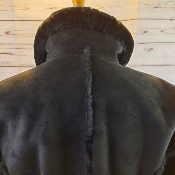 Liz Claiborne Faur Fur Coat Black Suede - Picture 7 of 11